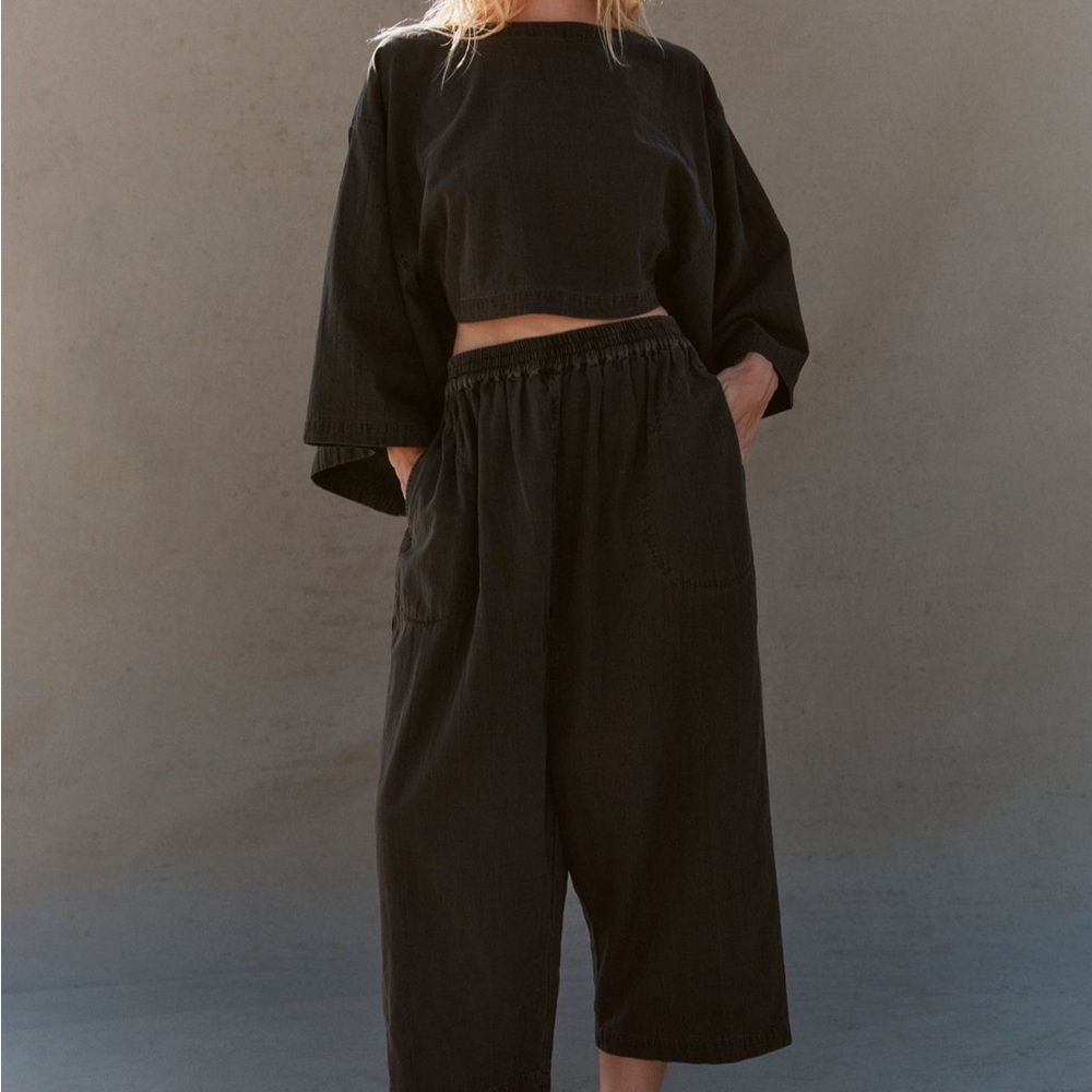 Free People Check Me Out Harem Pant Set NEW SOLD OUT HTF Black dropped cotton S